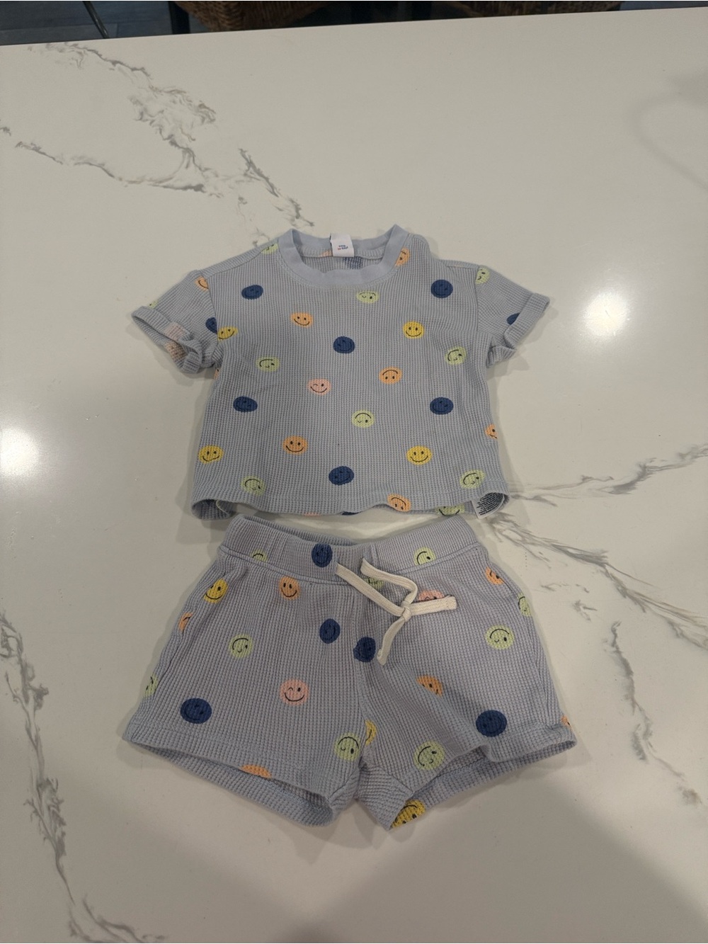 Old Navy Light Blue Smiley Face Short Sleeve Matching Set - Multicolor Prints